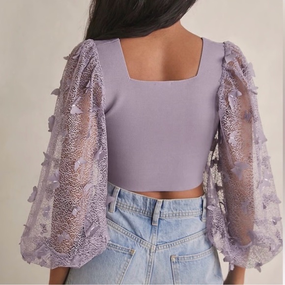 Free People Flutter By Butterfly Lilac Crop Top - Picture 2 of 12